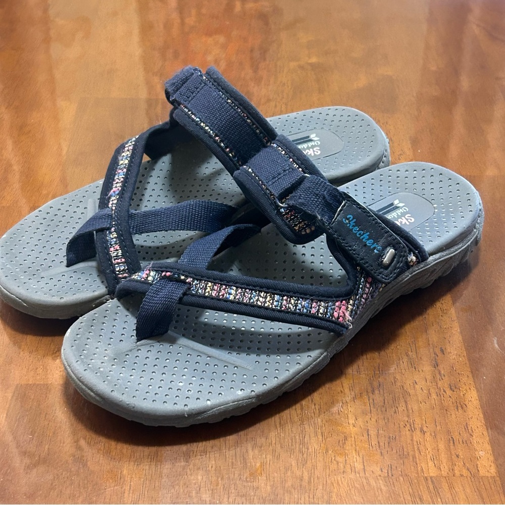 Skechers Cushioned Vegan Reggae Fest Strappy Sandals Blue Women Size 6 Mad Swag